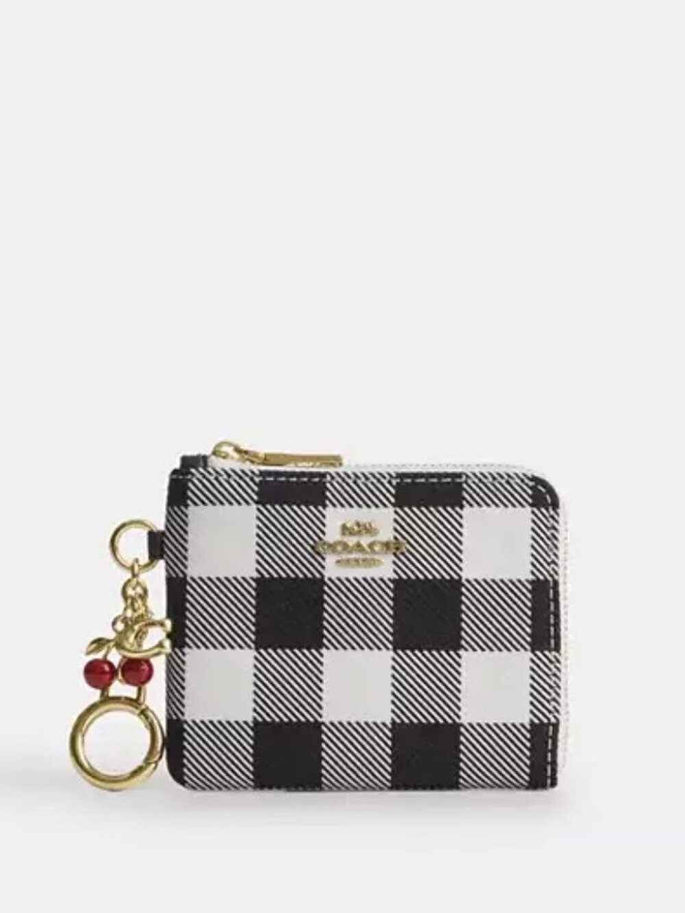 New‼️Coach Small Corner Zip Wallet With Gingham Print And Charms CEU99 Black